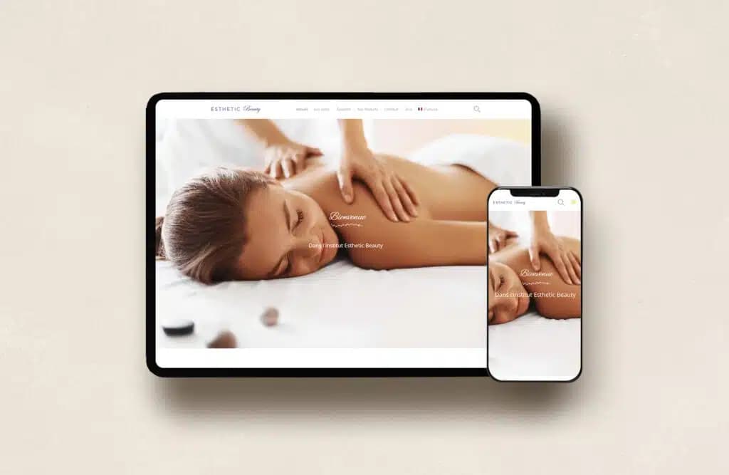 Site Esthetic Beauty Centre affiché sur tablette et smartphone