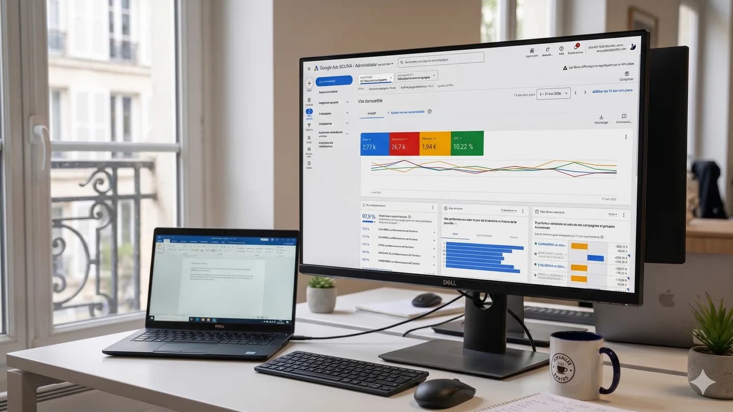 Tableau de bord Google Ads au studio Eclixia