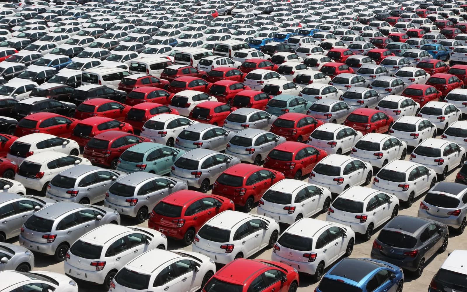 Flotte de véhicules de location alignés sur un parking