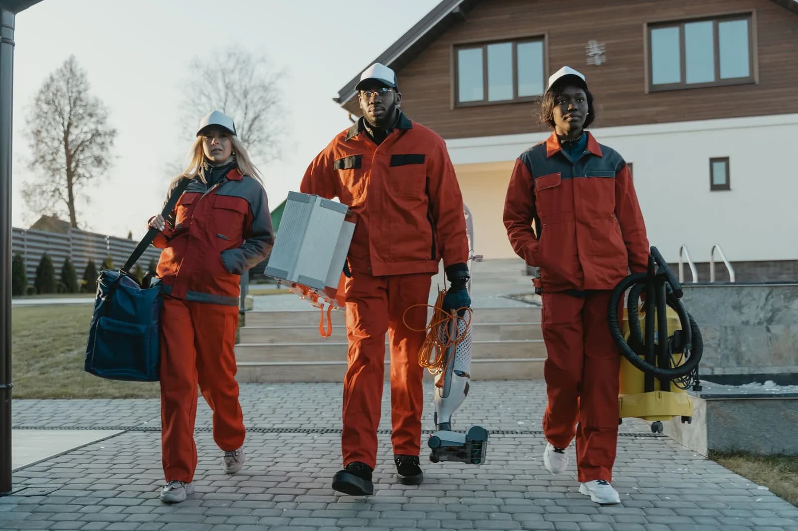 Équipe de nettoyage professionnel en uniforme